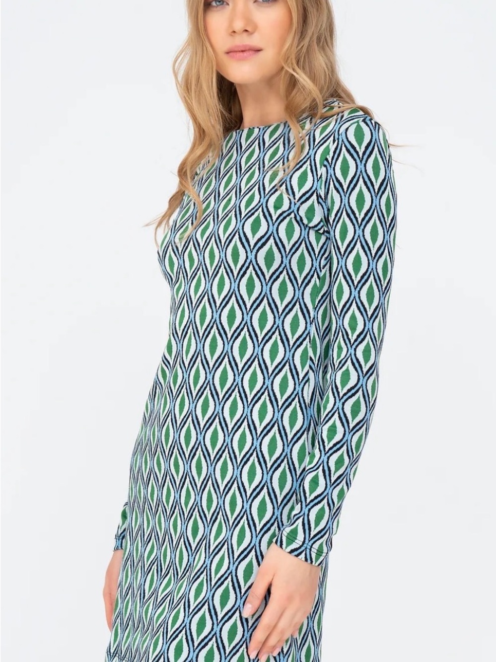 Zara Geometric Knit Long Sleeve Dress
